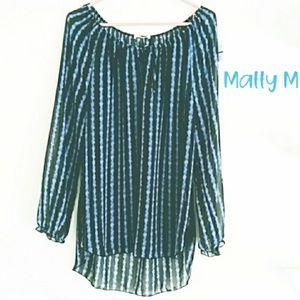 Matty M sheer blue and black top size medium